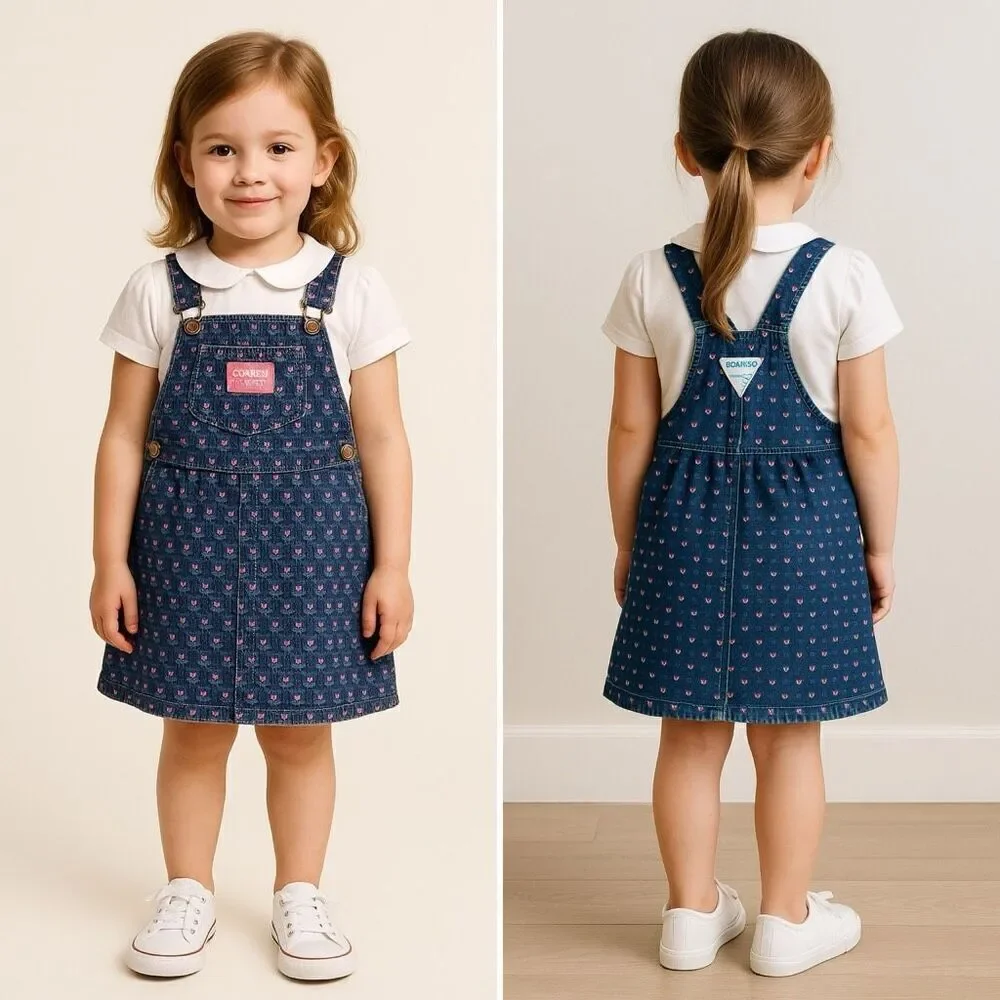 Vintage OshKosh B’gosh Denim Skirtall 6X Girls USA Made Floral Cute Americana